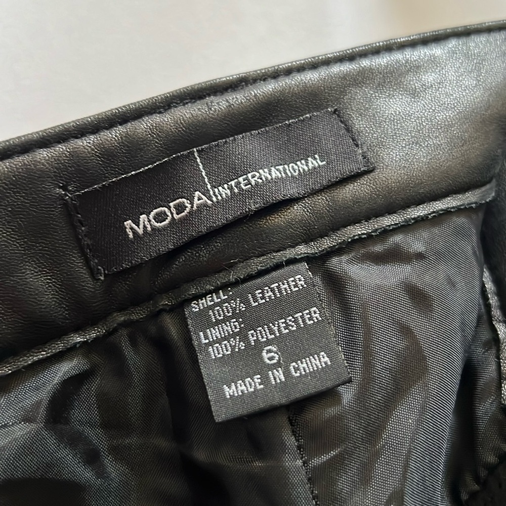 MODA INTERNATIONAL 100% Black Leather Lined Pants Size 6 - Picture 13 of 14